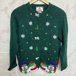 VTG Tiara Snowmen Ugly Button-Up Cardigan - B35